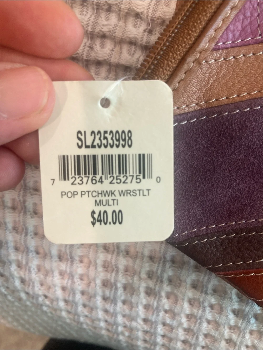 Fossil Multi-Color Leather Patchwork Wristlet - Plum, Teal, Magenta, Brown, Tan